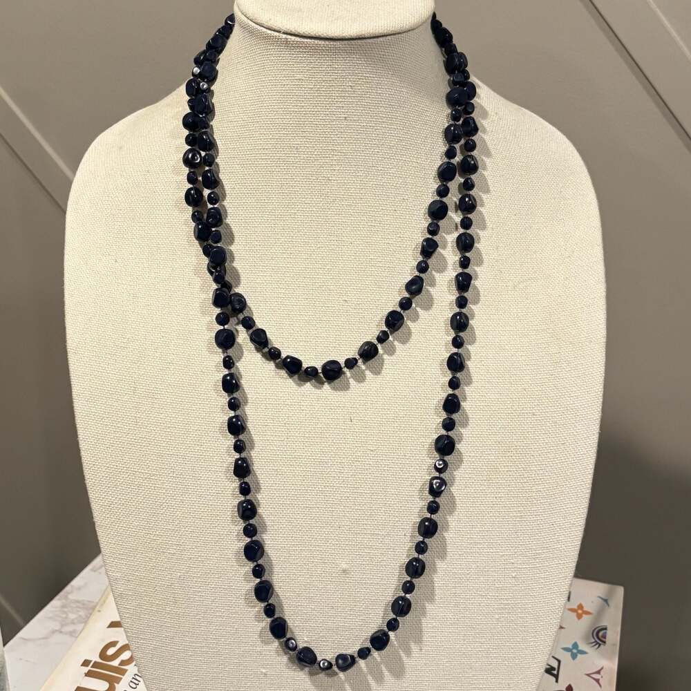 Vintage Double Strand Graduated Jet Black Bead Necklace